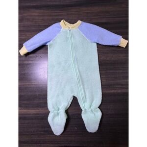 Vintage Sears Infant Sleeper Footed Pajamas Fleece One Piece‎ Zip Blue Green 12M